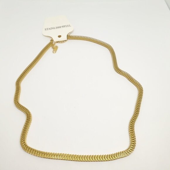 18K Gold Plated Stainless Steel Herringbone Necklace - Picture 3 of 7